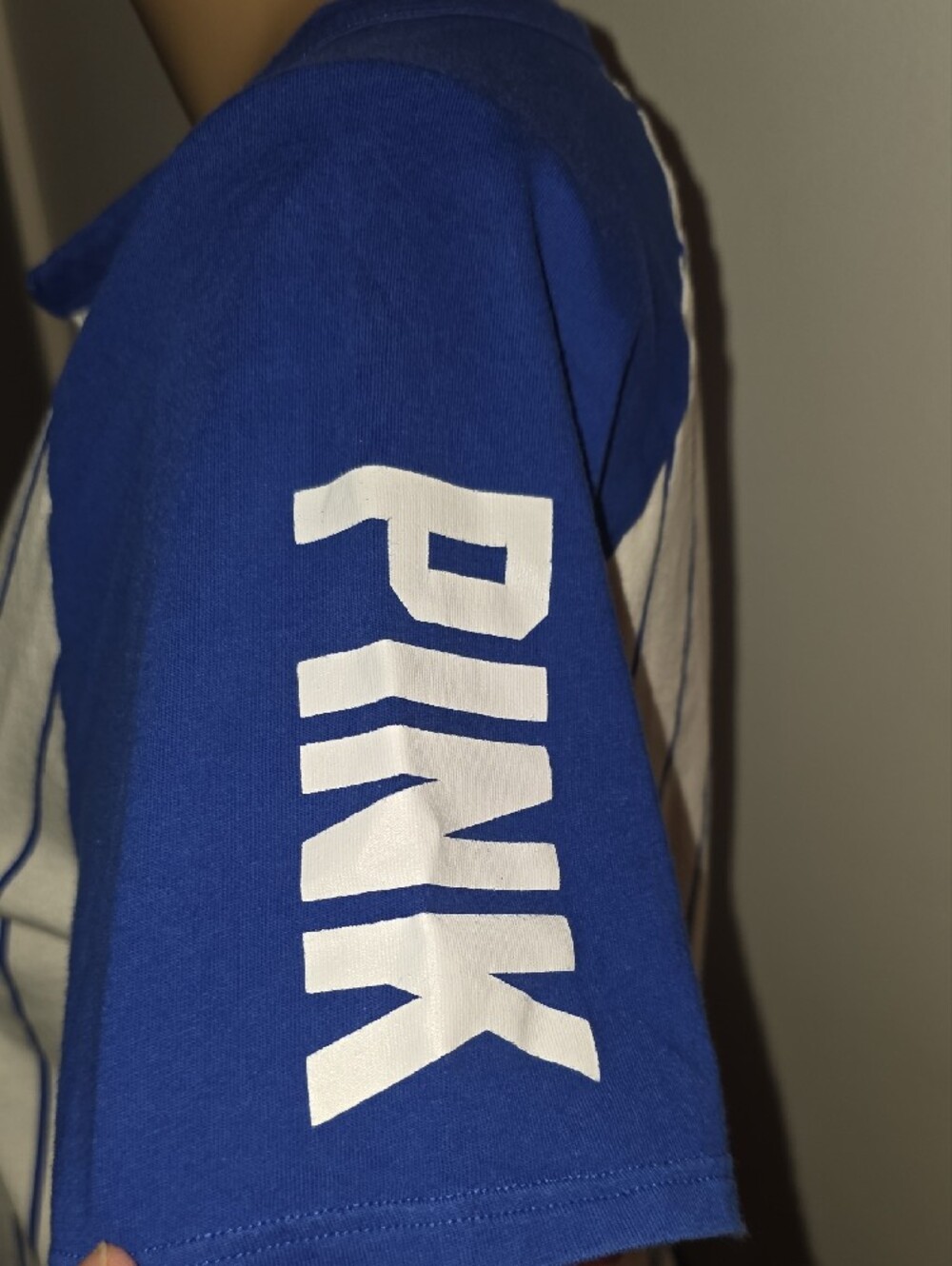 PINK Victoria's Secret White and Blue 'Brooklyn' Crop Top - Picture 3 of 6